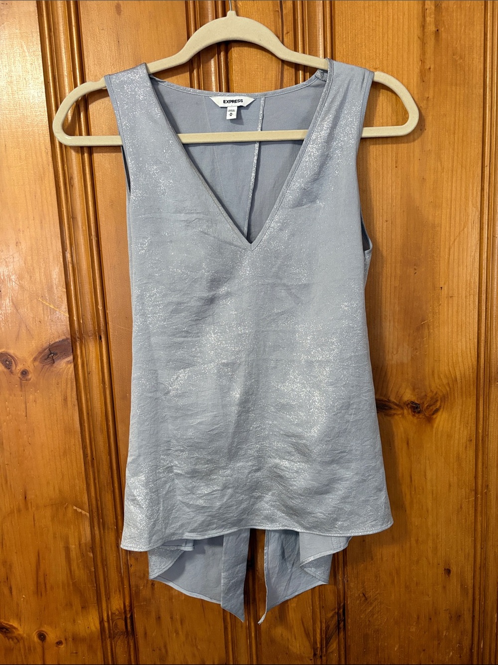 Express Silver Sleeveless Top - V Neck - Open Back with Tie - Size Medium